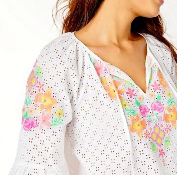 NWT Lilly Pulitzer Morgan Embroidered Eyelet Top XL - Picture 3 of 8